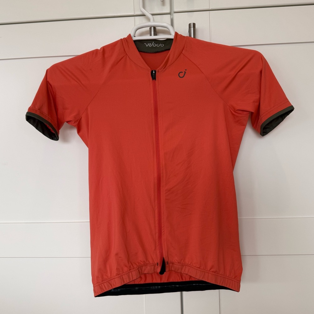 Velocio | Coral with Green arm band Cycling Jersey with Front Zip